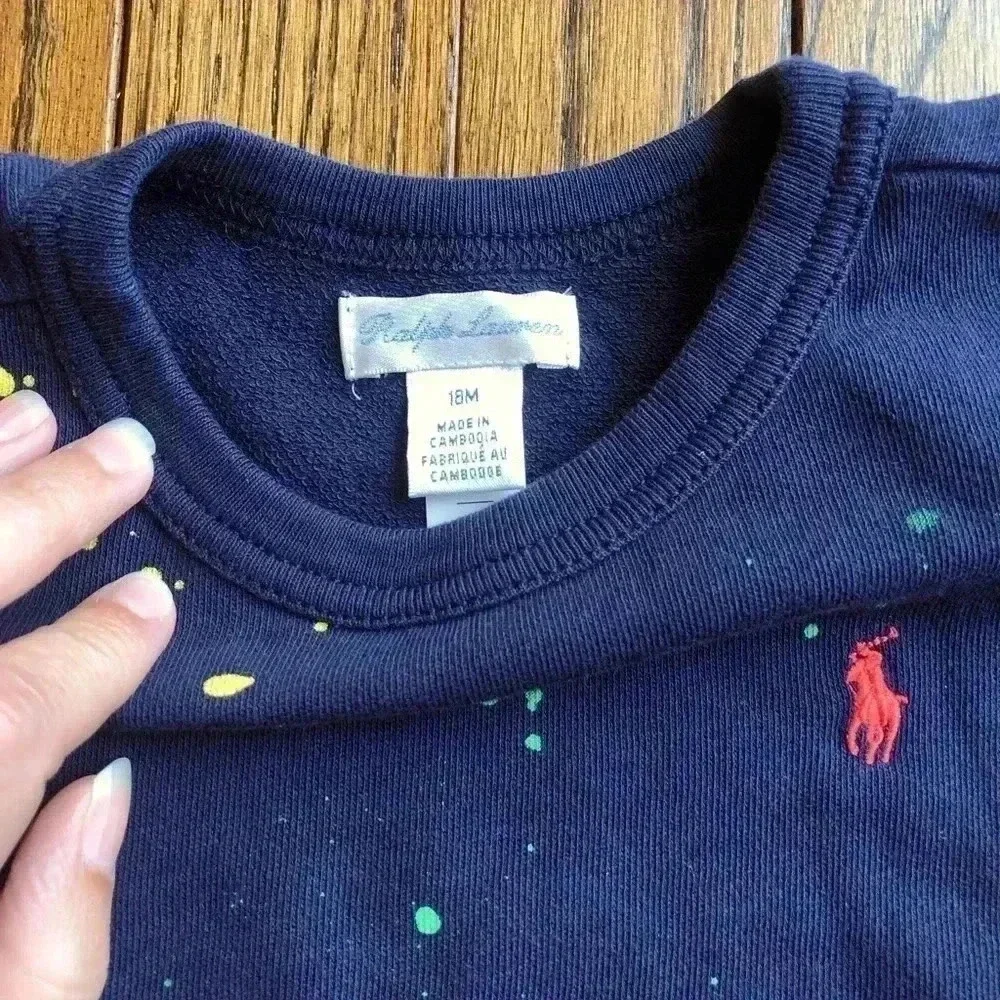 Ralph Lauren Boys 18M Navy Blue Sweater w/Paint Splatter Print Design